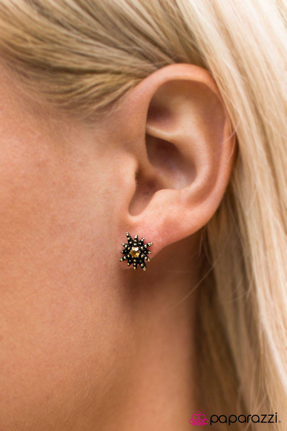 Stellar Sparkle Brass Post Earrings - Paparazzi Accessories- lightbox - CarasShop.com - Paparazzi Jewelry by Cara Jewels