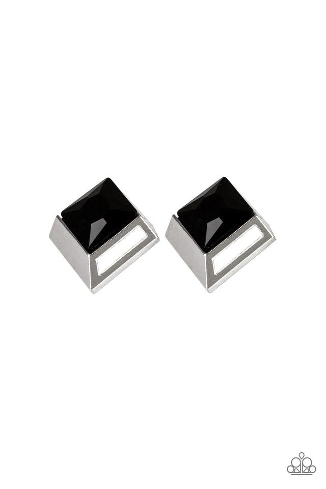 Stellar Square Black Earrings - Paparazzi Accessories- lightbox - CarasShop.com - Paparazzi Jewelry by Cara Jewels