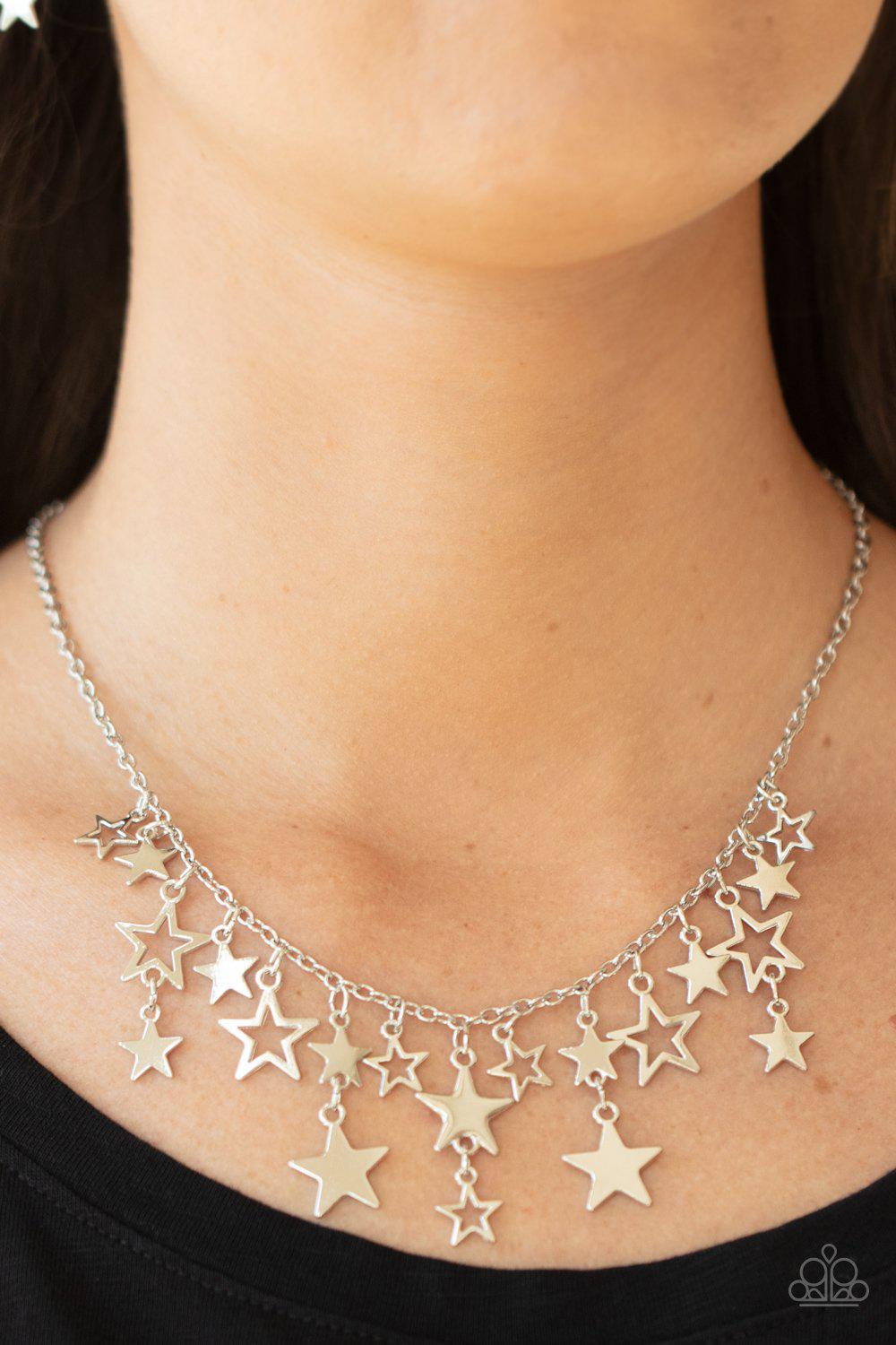 Stellar Stardom Silver Star Necklace - Paparazzi Accessories- lightbox - CarasShop.com - Paparazzi Jewelry by Cara Jewels