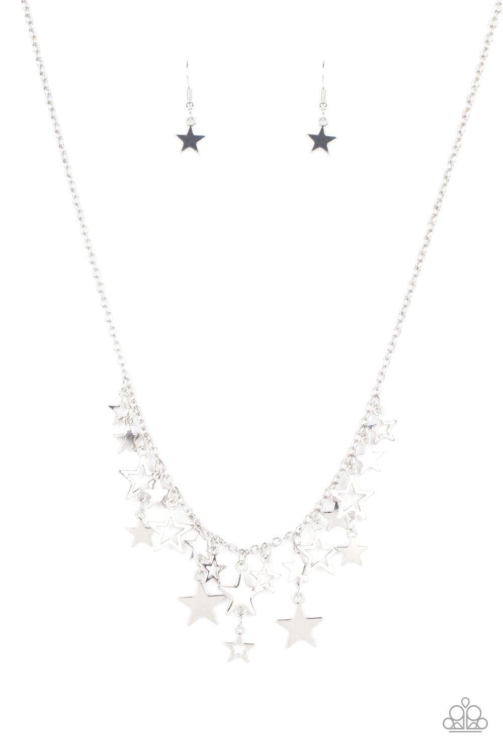 Stellar Stardom Silver Star Necklace - Paparazzi Accessories- on model - CarasShop.com - Paparazzi Jewelry by Cara Jewels