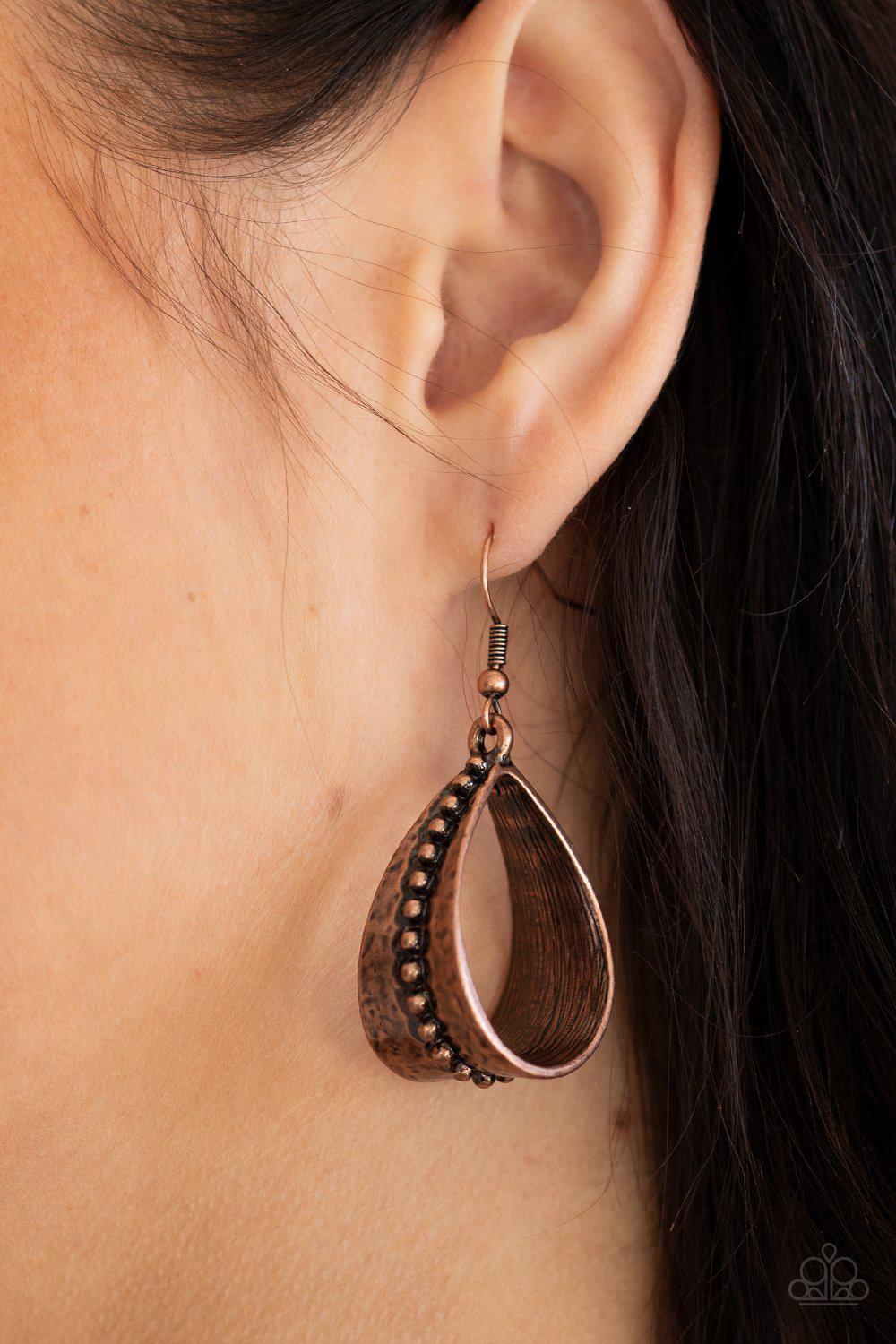 STIRRUP Some Trouble Copper Earrings - Paparazzi Accessories- lightbox - CarasShop.com - Paparazzi Jewelry by Cara Jewels