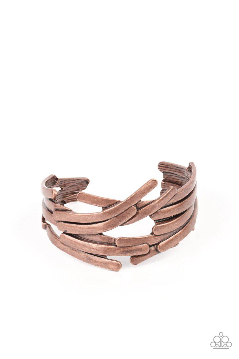Stockpiled Style Copper Cuff Bracelet - Paparazzi Accessories- lightbox - CarasShop.com - Paparazzi Jewelry by Cara Jewels