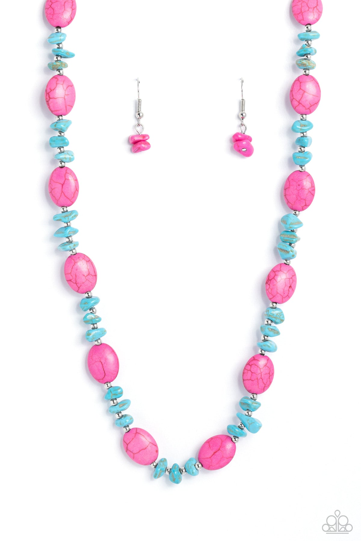 Stone Age Showcase Pink & Turquoise Stone Necklace - Paparazzi Accessories- lightbox - CarasShop.com - Paparazzi Jewelry by Cara Jewels