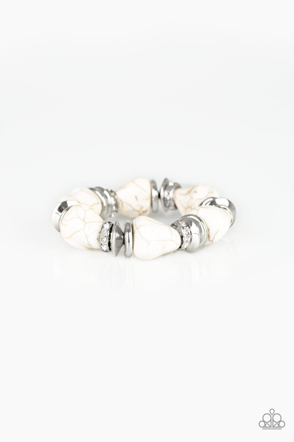 Stone Age Stunner Silver and White Stone Bracelet - Paparazzi Accessories- lightbox - CarasShop.com - Paparazzi Jewelry by Cara Jewels