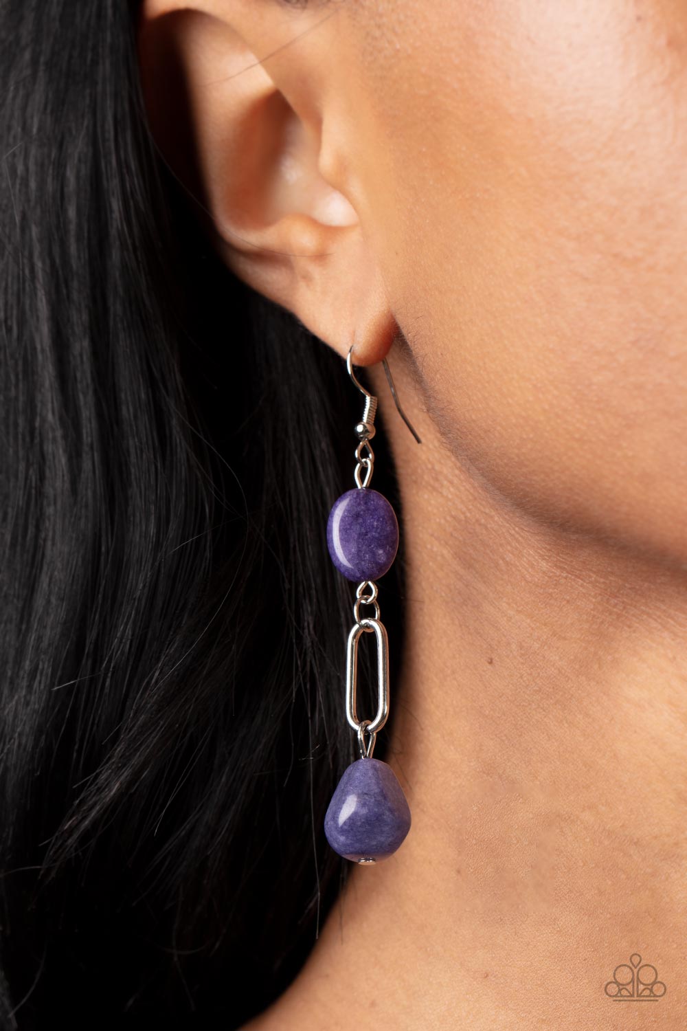 Stone Apothecary Purple Amethyst Stone Earrings - Paparazzi Accessories- on model - CarasShop.com - Paparazzi Jewelry by Cara Jewels