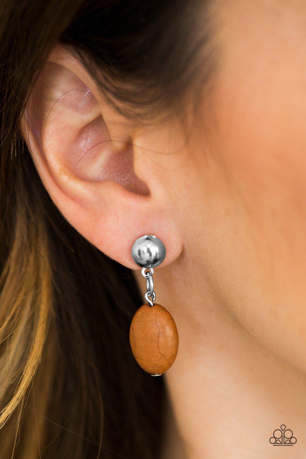 Stone Cliffs Brown Stone Post Earrings - Paparazzi Accessories- lightbox - CarasShop.com - Paparazzi Jewelry by Cara Jewels