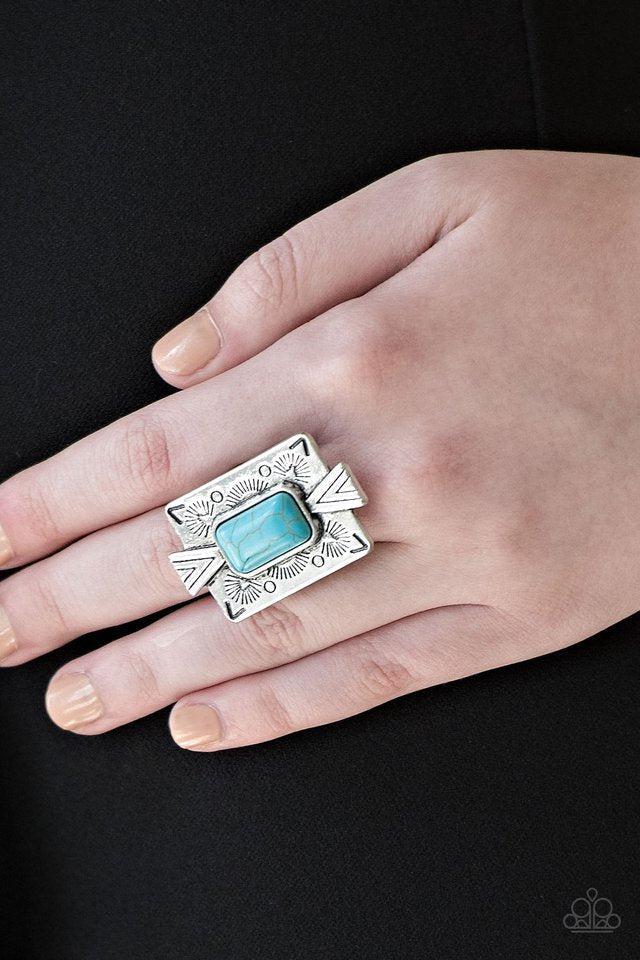 Stone Cold Couture Turquoise Blue Stone Ring - Paparazzi Accessories- lightbox - CarasShop.com - Paparazzi Jewelry by Cara Jewels
