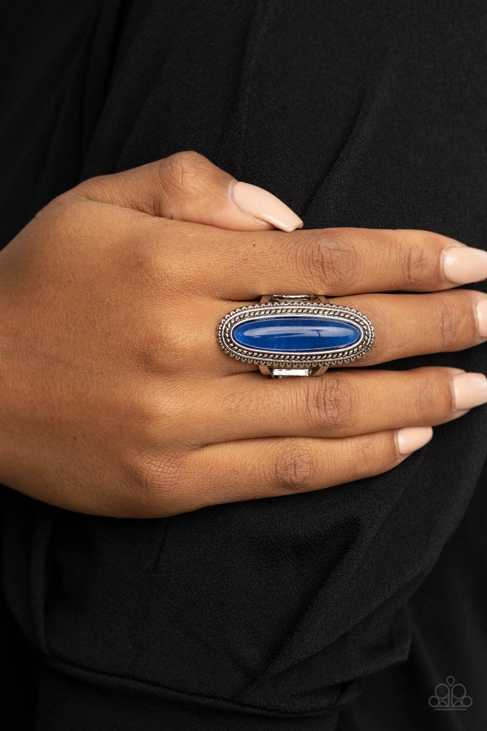 Stone Healer Blue Stone Ring - Paparazzi Accessories- on model - CarasShop.com - Paparazzi Jewelry by Cara Jewels