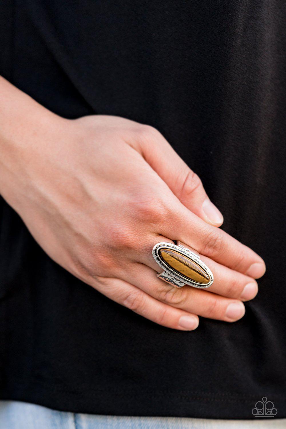 Stone Mystic Brown Tiger's Eye Ring - Paparazzi Accessories- on model - CarasShop.com - Paparazzi Jewelry by Cara Jewels