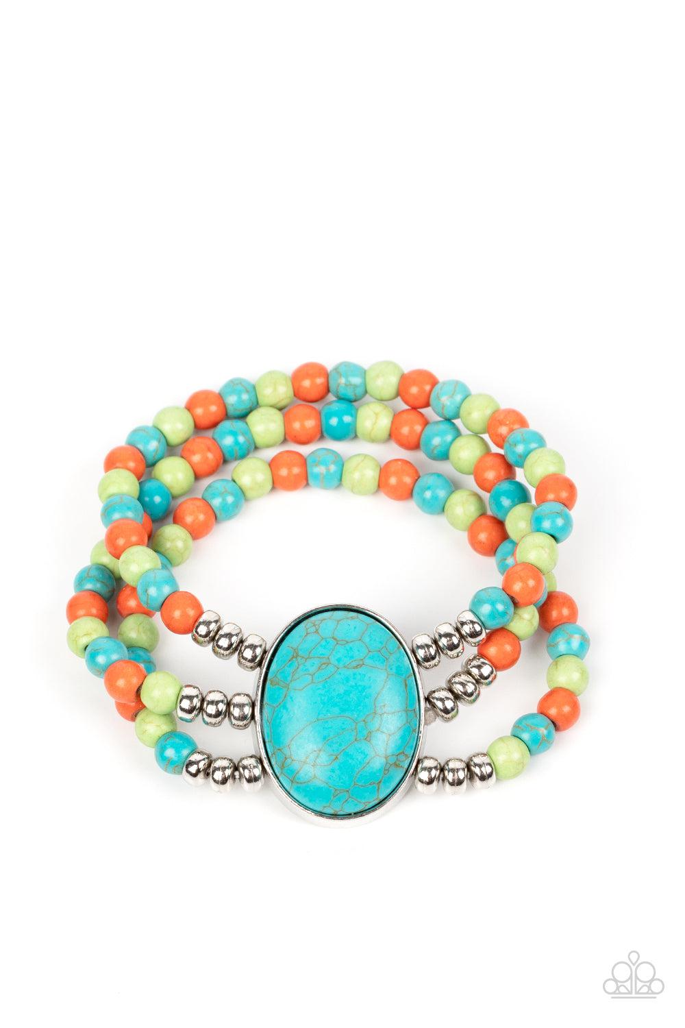 Stone Pools Multi & Turquoise Blue Stone Bracelet - Paparazzi Accessories- lightbox - CarasShop.com - Paparazzi Jewelry by Cara Jewels