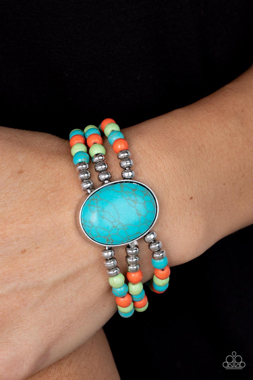 Stone Pools Multi & Turquoise Blue Stone Bracelet - Paparazzi Accessories- on model - CarasShop.com - Paparazzi Jewelry by Cara Jewels