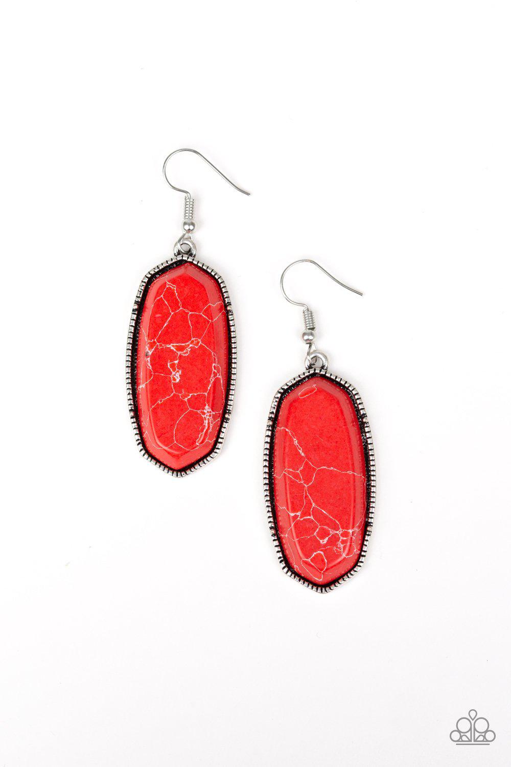 Stone Quest Red Stone Earrings - Paparazzi Accessories- on model - CarasShop.com - Paparazzi Jewelry by Cara Jewels