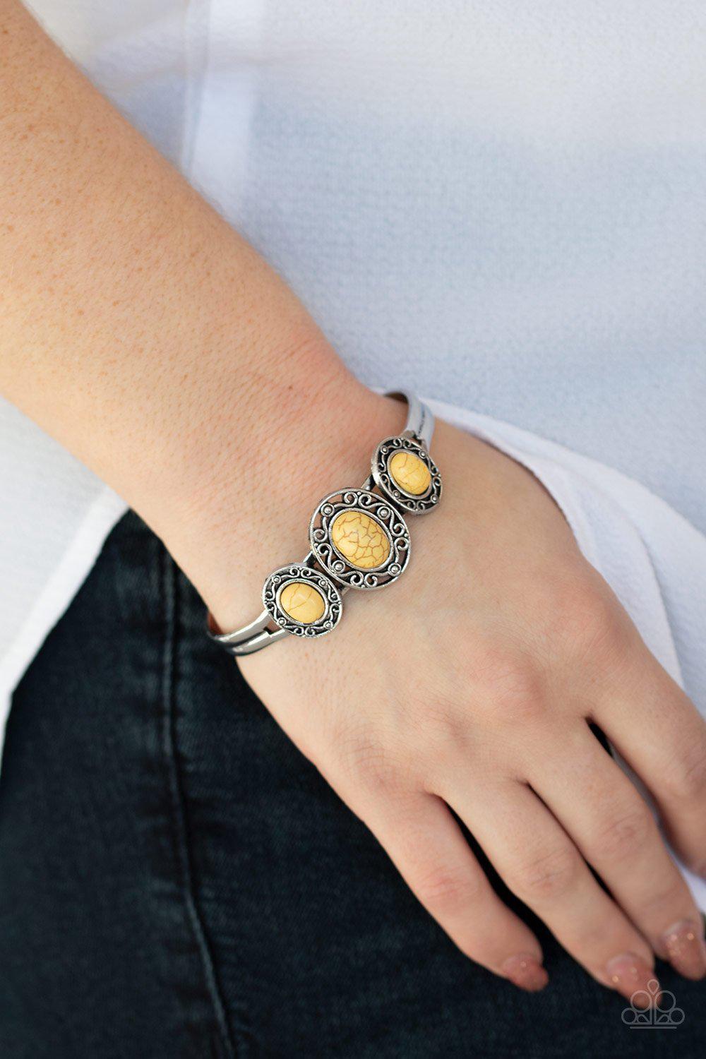 Stone Sage Yellow Stone and Silver Cuff Bracelet - Paparazzi Accessories- lightbox - CarasShop.com - Paparazzi Jewelry by Cara Jewels
