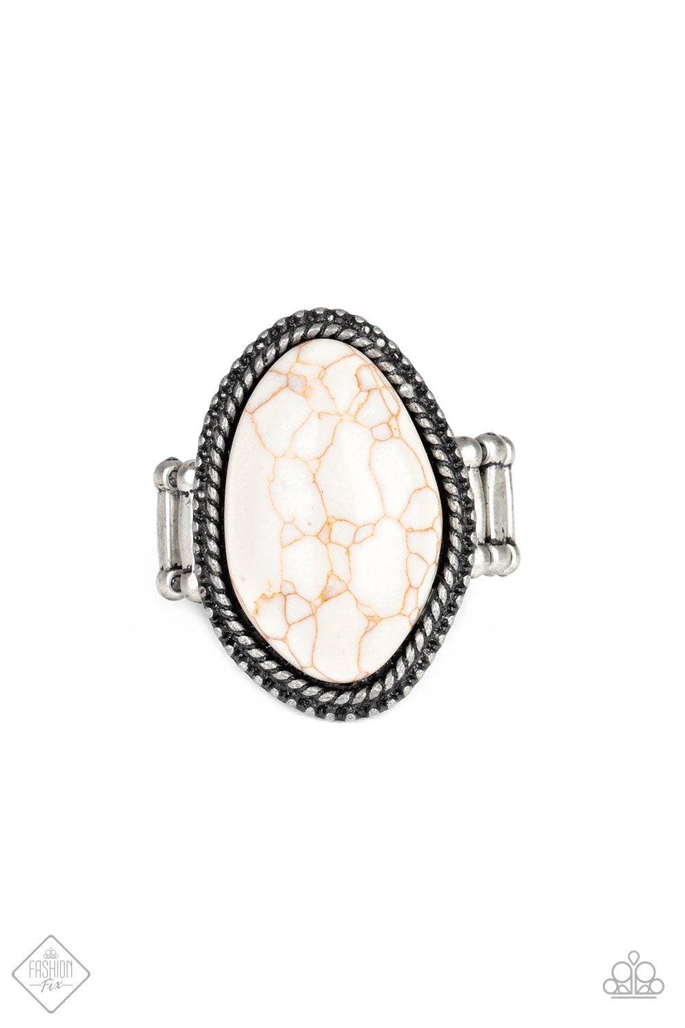 Stone Samba White Stone Ring - Paparazzi Accessories- on model - CarasShop.com - Paparazzi Jewelry by Cara Jewels