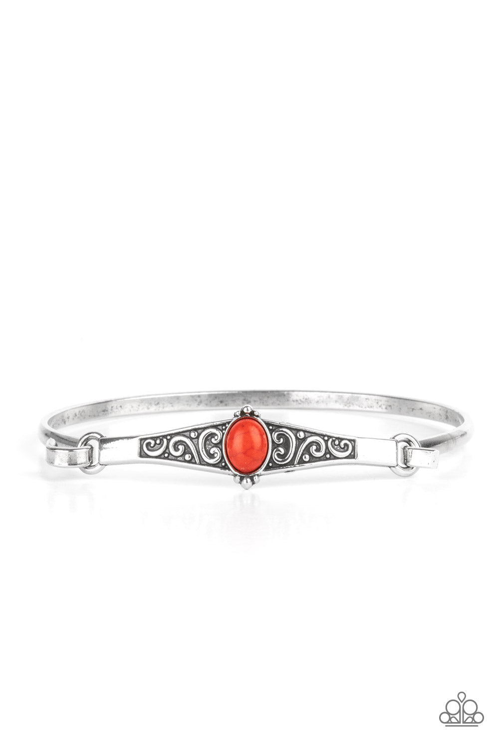 Stone Scrolls Red Stone Bangle Bracelet - Paparazzi Accessories- lightbox - CarasShop.com - Paparazzi Jewelry by Cara Jewels