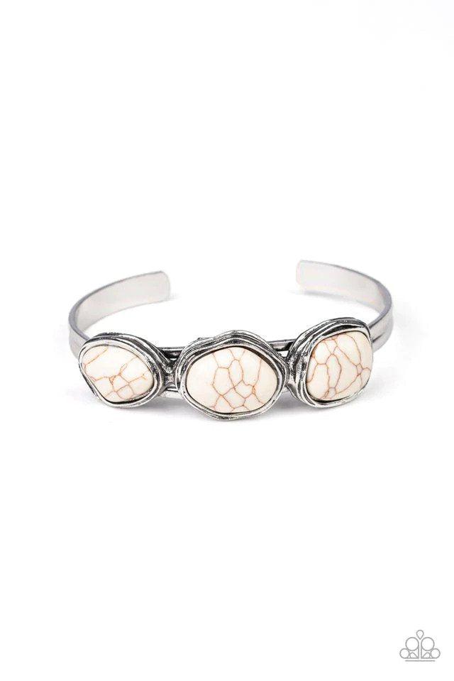 Stone Shop White Cuff Bracelet - Paparazzi Accessories- lightbox - CarasShop.com - Paparazzi Jewelry by Cara Jewels