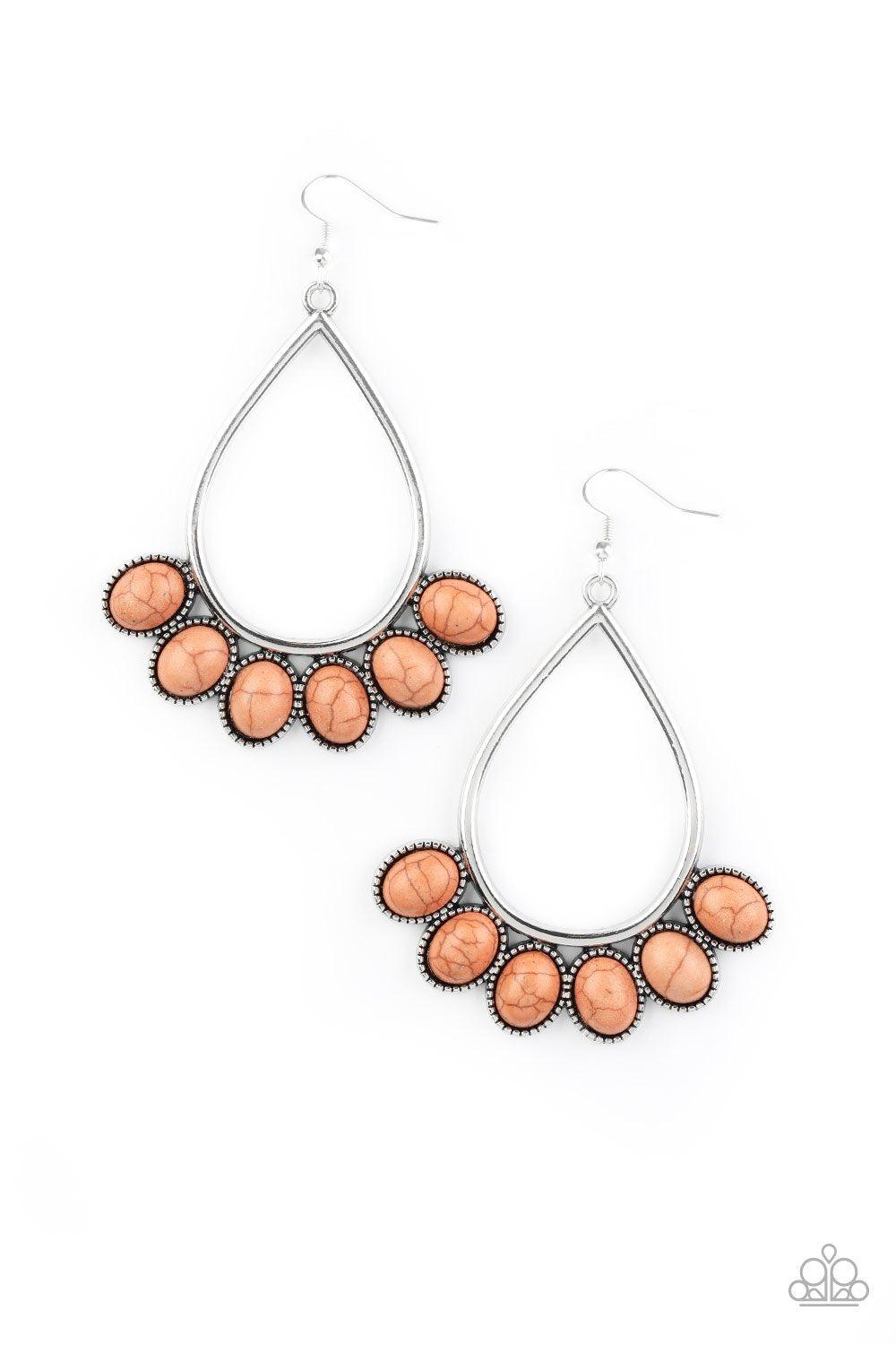 Stone Sky Brown Stone Earrings - Paparazzi Accessories- on model - CarasShop.com - Paparazzi Jewelry by Cara Jewels