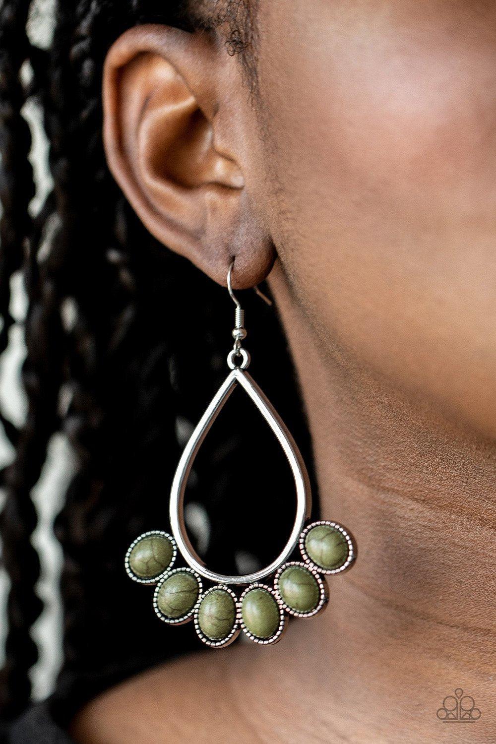 Stone Sky Green Stone and Silver Earrings - Paparazzi Accessories- lightbox - CarasShop.com - Paparazzi Jewelry by Cara Jewels