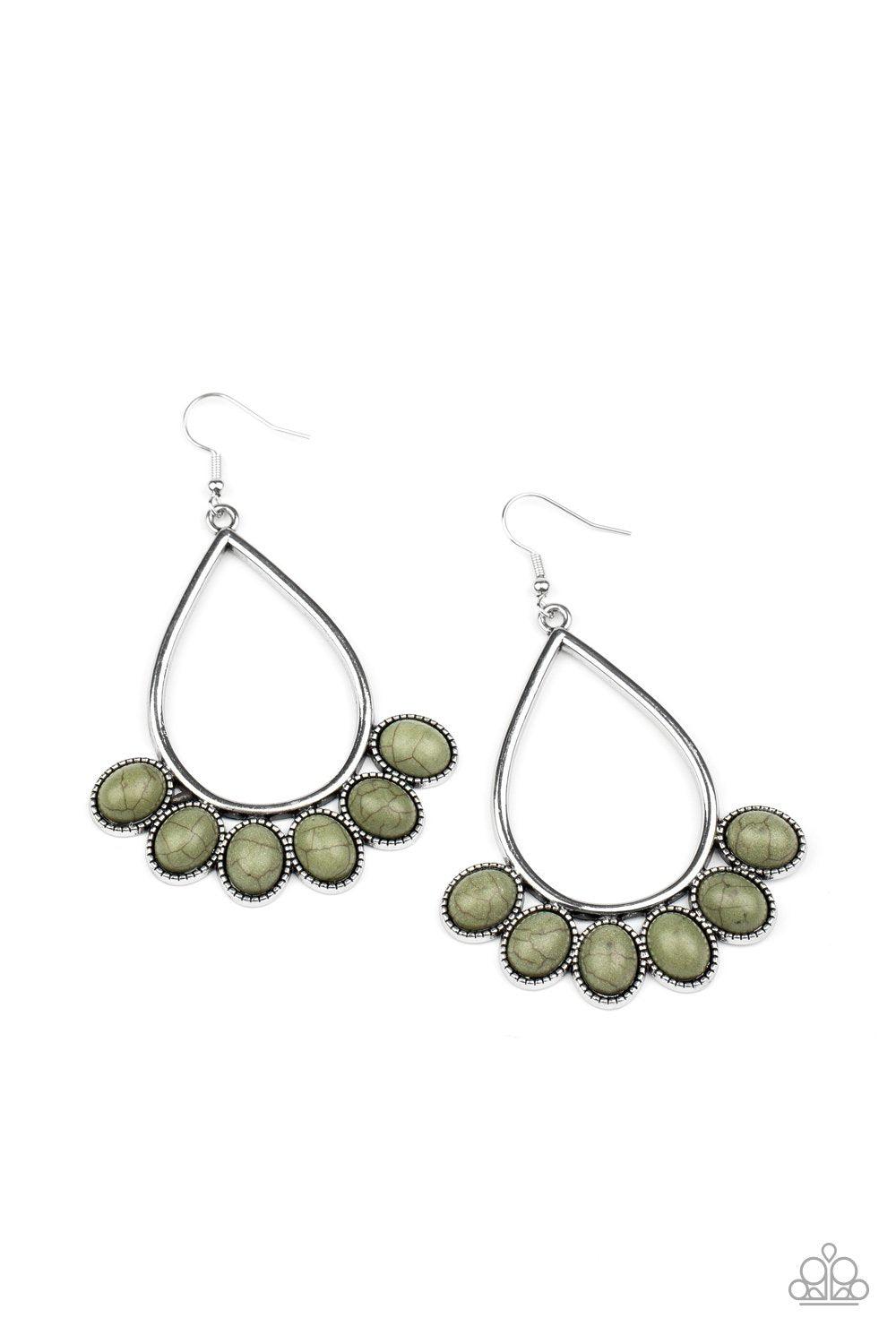 Stone Sky Green Stone and Silver Earrings - Paparazzi Accessories- on model - CarasShop.com - Paparazzi Jewelry by Cara Jewels