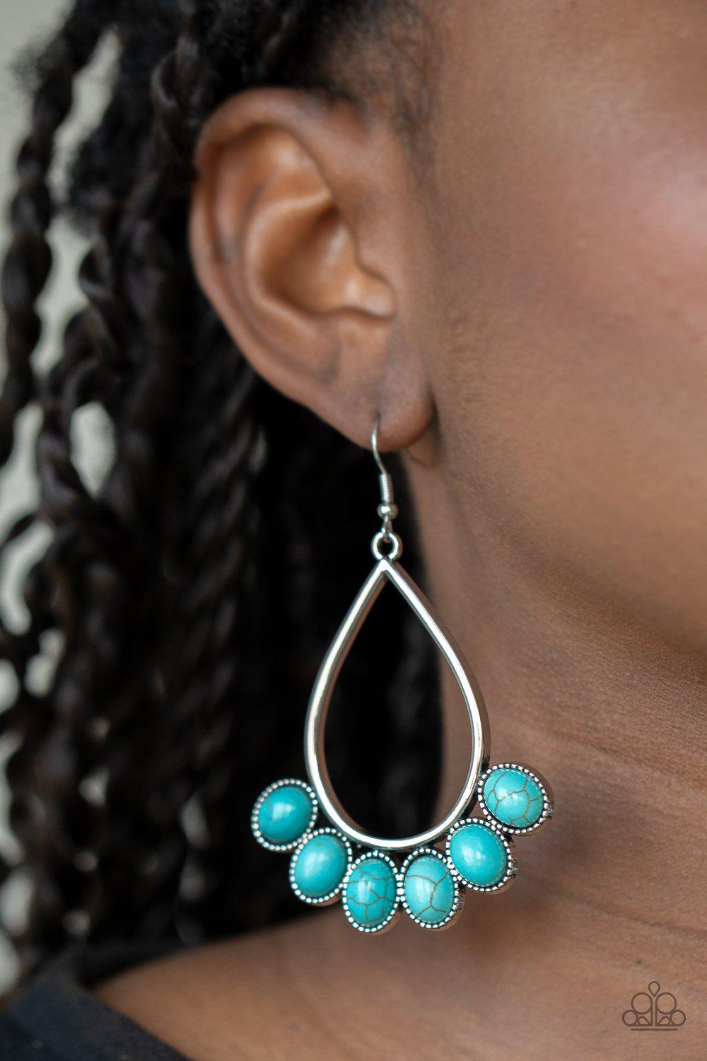 Stone Sky Turquoise Blue Stone and Silver Earrings - Paparazzi Accessories- lightbox - CarasShop.com - Paparazzi Jewelry by Cara Jewels