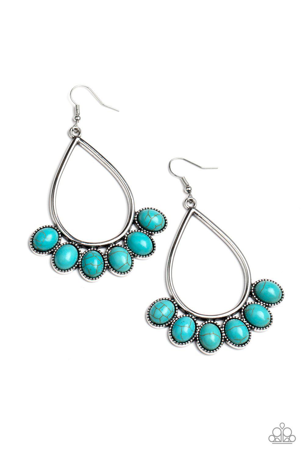 Stone Sky Turquoise Blue Stone and Silver Earrings - Paparazzi Accessories- on model - CarasShop.com - Paparazzi Jewelry by Cara Jewels