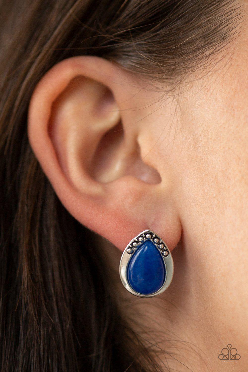 Stone Spectacular Blue Post Earrings - Paparazzi Accessories- lightbox - CarasShop.com - Paparazzi Jewelry by Cara Jewels