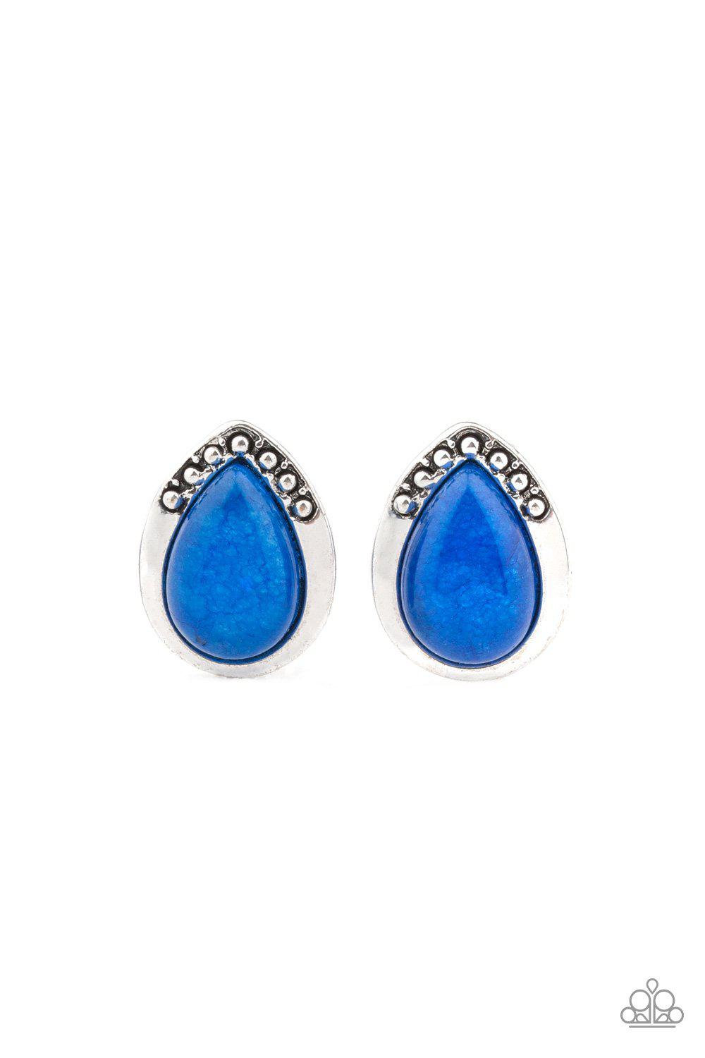 Stone Spectacular Blue Post Earrings - Paparazzi Accessories- on model - CarasShop.com - Paparazzi Jewelry by Cara Jewels