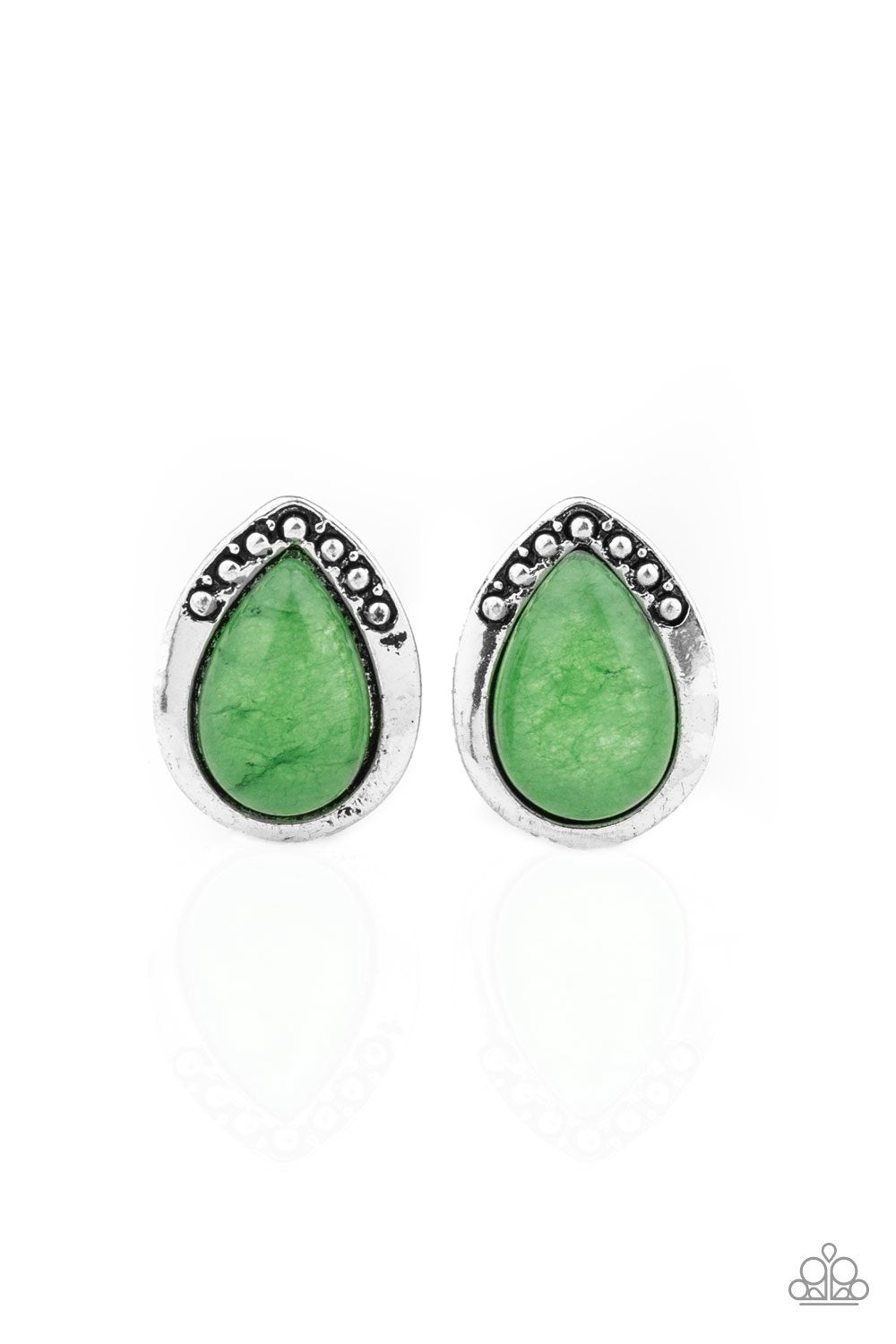 Stone Spectacular Green Stone Post Earrings - Paparazzi Accessories- lightbox - CarasShop.com - Paparazzi Jewelry by Cara Jewels