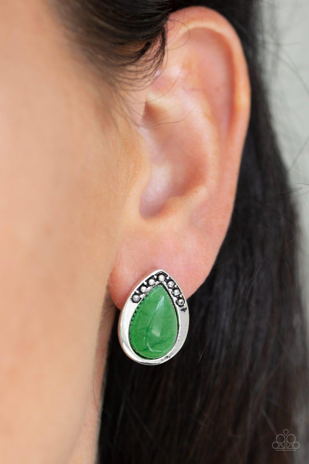 Stone Spectacular Green Stone Post Earrings - Paparazzi Accessories- lightbox - CarasShop.com - Paparazzi Jewelry by Cara Jewels