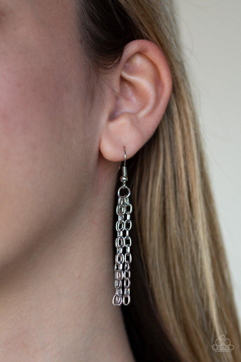 Stone Stampede Long Turquoise Blue Necklace and matching Earrings - Paparazzi Accessories- on model - CarasShop.com - Paparazzi Jewelry by Cara Jewels