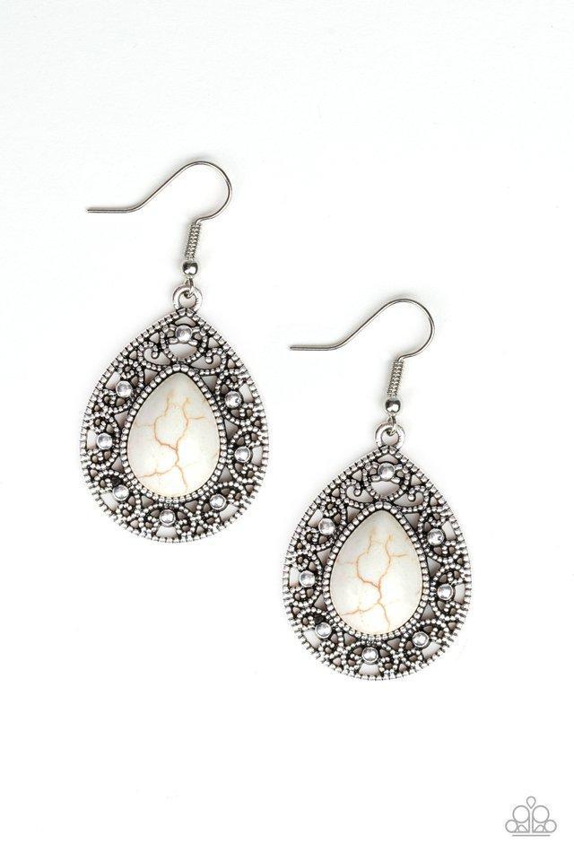 Stone Story White Stone Teardrop Earrings - Paparazzi Accessories- lightbox - CarasShop.com - Paparazzi Jewelry by Cara Jewels