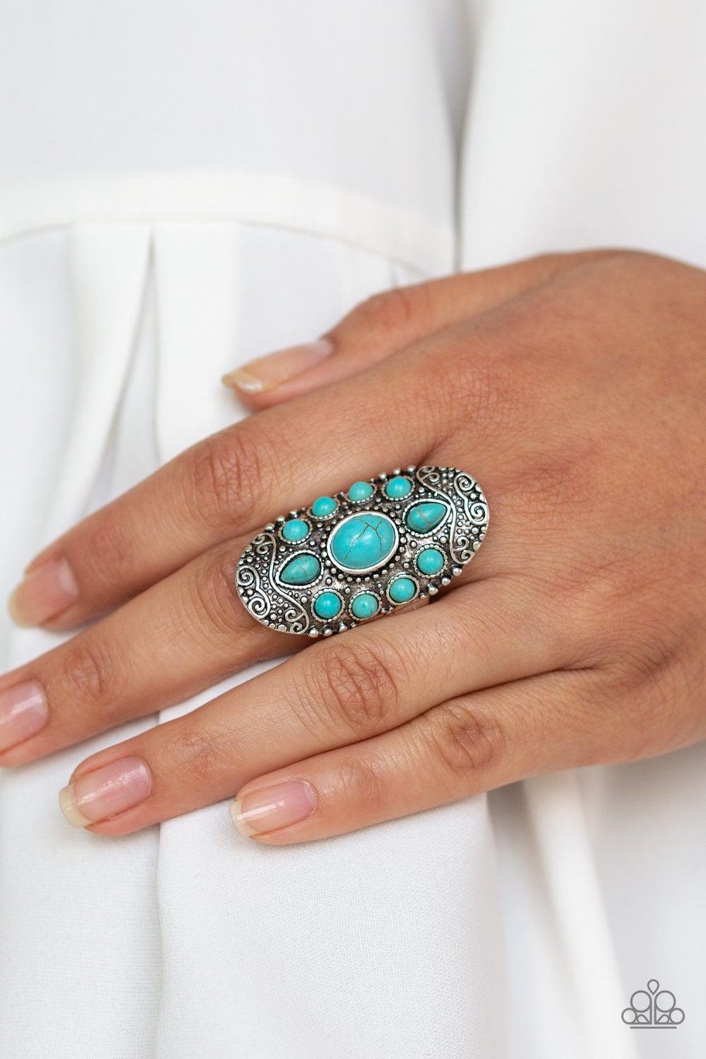 Stone Sunrise Turquoise Blue Ring - Paparazzi Accessories- lightbox - CarasShop.com - Paparazzi Jewelry by Cara Jewels