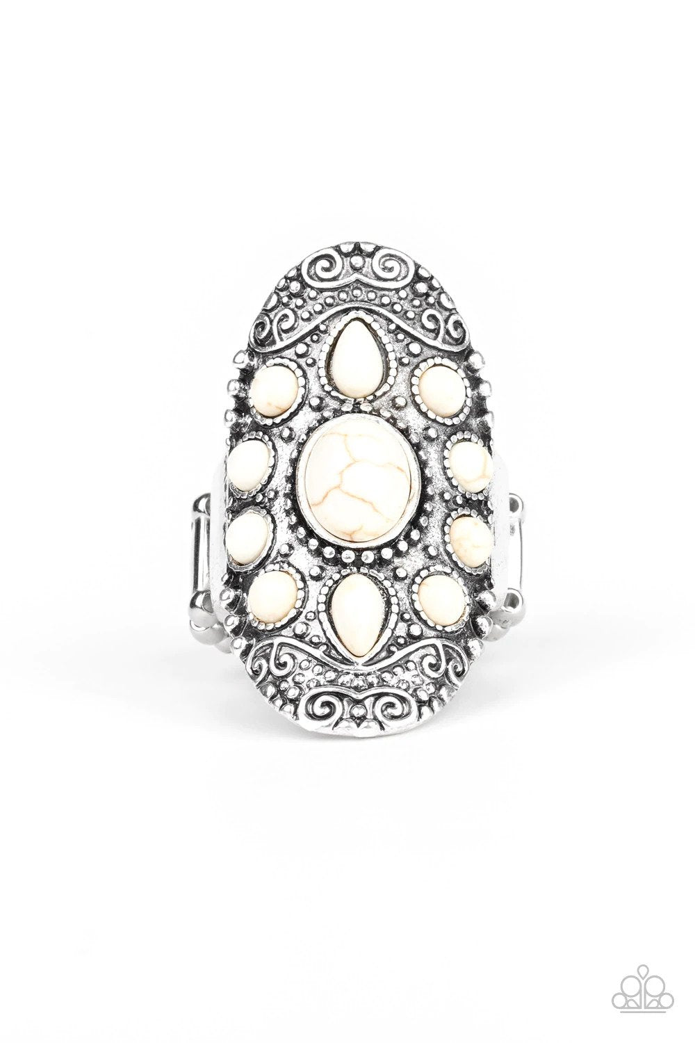 Stone Sunrise White Stone Ring - Paparazzi Accessories- lightbox - CarasShop.com - Paparazzi Jewelry by Cara Jewels