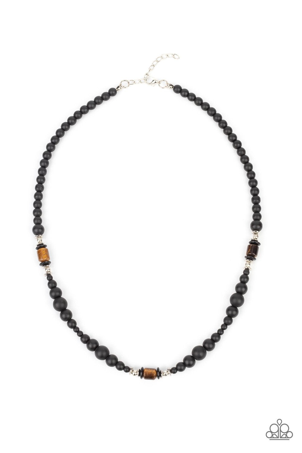 Stone Synchrony Men's Brown Tiger's Eye and Black Stone Urban Necklace - Paparazzi Accessories- lightbox - CarasShop.com - Paparazzi Jewelry by Cara Jewels