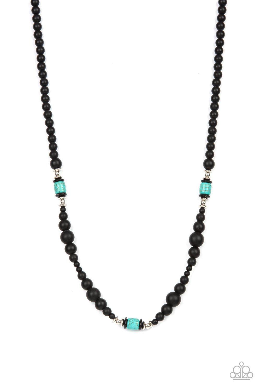 Stone Synchrony Turquoise Blue and Black Stone Urban Necklace - Paparazzi Accessories- lightbox - CarasShop.com - Paparazzi Jewelry by Cara Jewels