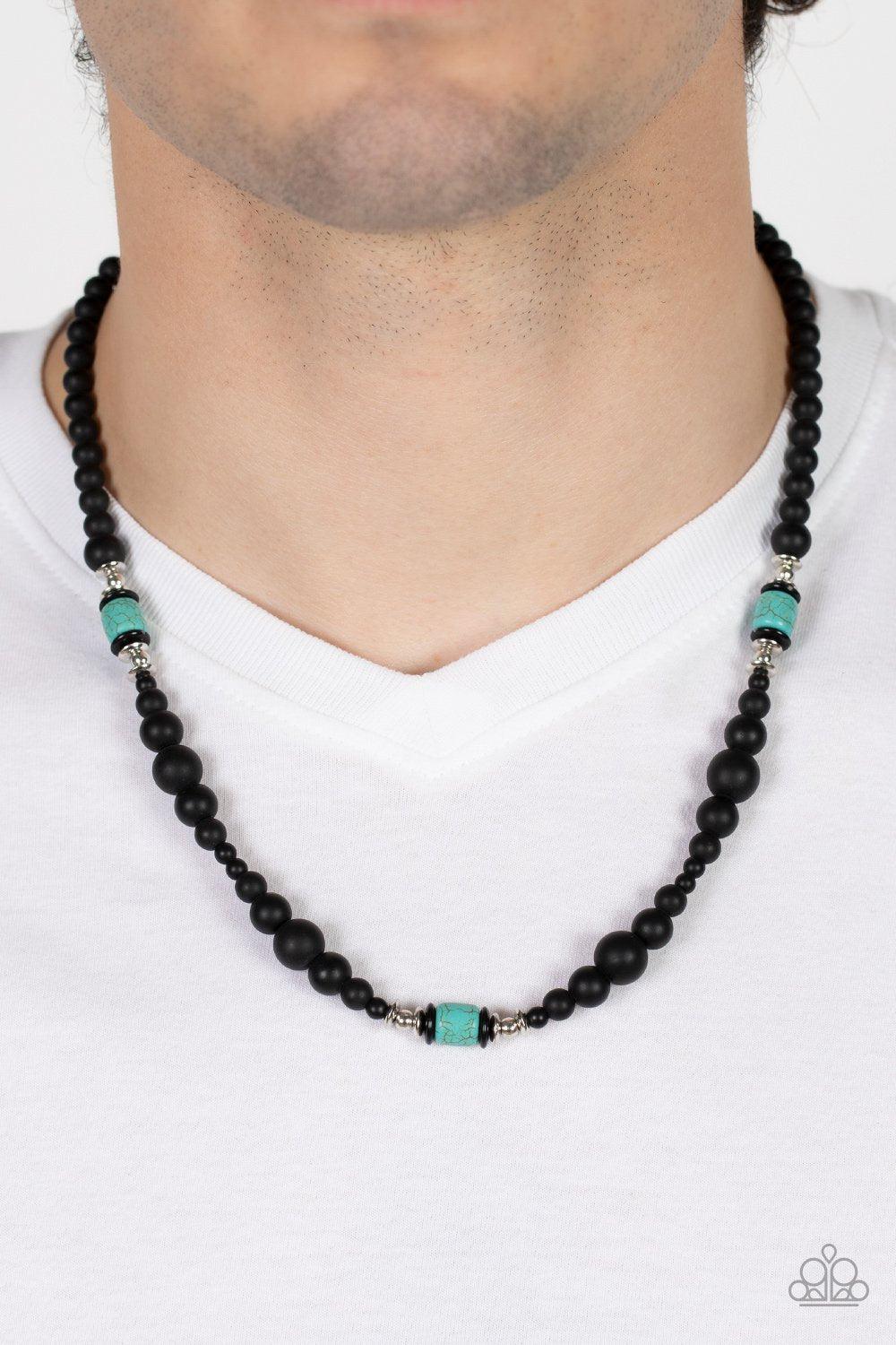 Stone Synchrony Turquoise Blue and Black Stone Urban Necklace - Paparazzi Accessories- on model - CarasShop.com - Paparazzi Jewelry by Cara Jewels