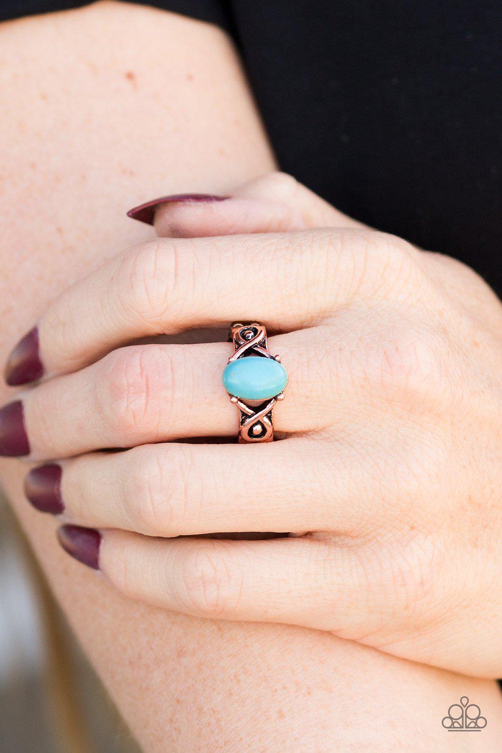 Stone Thrones Copper and Turquoise Blue Stone Ring - Paparazzi Accessories- lightbox - CarasShop.com - Paparazzi Jewelry by Cara Jewels