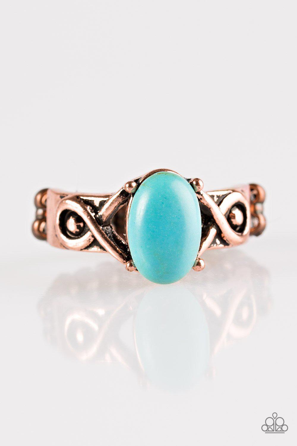 Stone Thrones Copper and Turquoise Blue Stone Ring - Paparazzi Accessories- on model - CarasShop.com - Paparazzi Jewelry by Cara Jewels