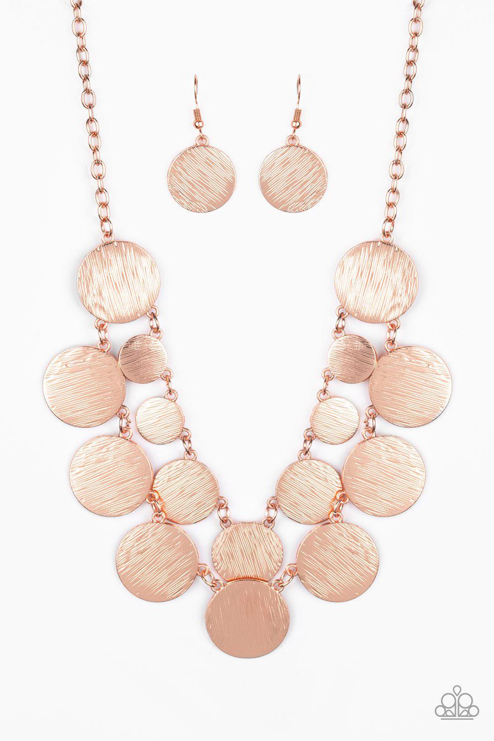 Stop and Reflect Textured Copper Necklace - Paparazzi Accessories - free matching earrings -CarasShop.com - Paparazzi Jewelry by Cara Jewels