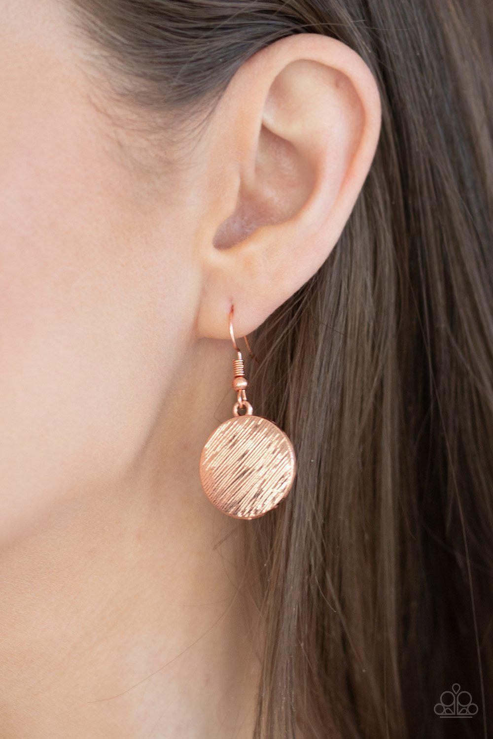 Stop and Reflect Textured Copper Necklace - Paparazzi Accessories- on model - CarasShop.com - Paparazzi Jewelry by Cara Jewels