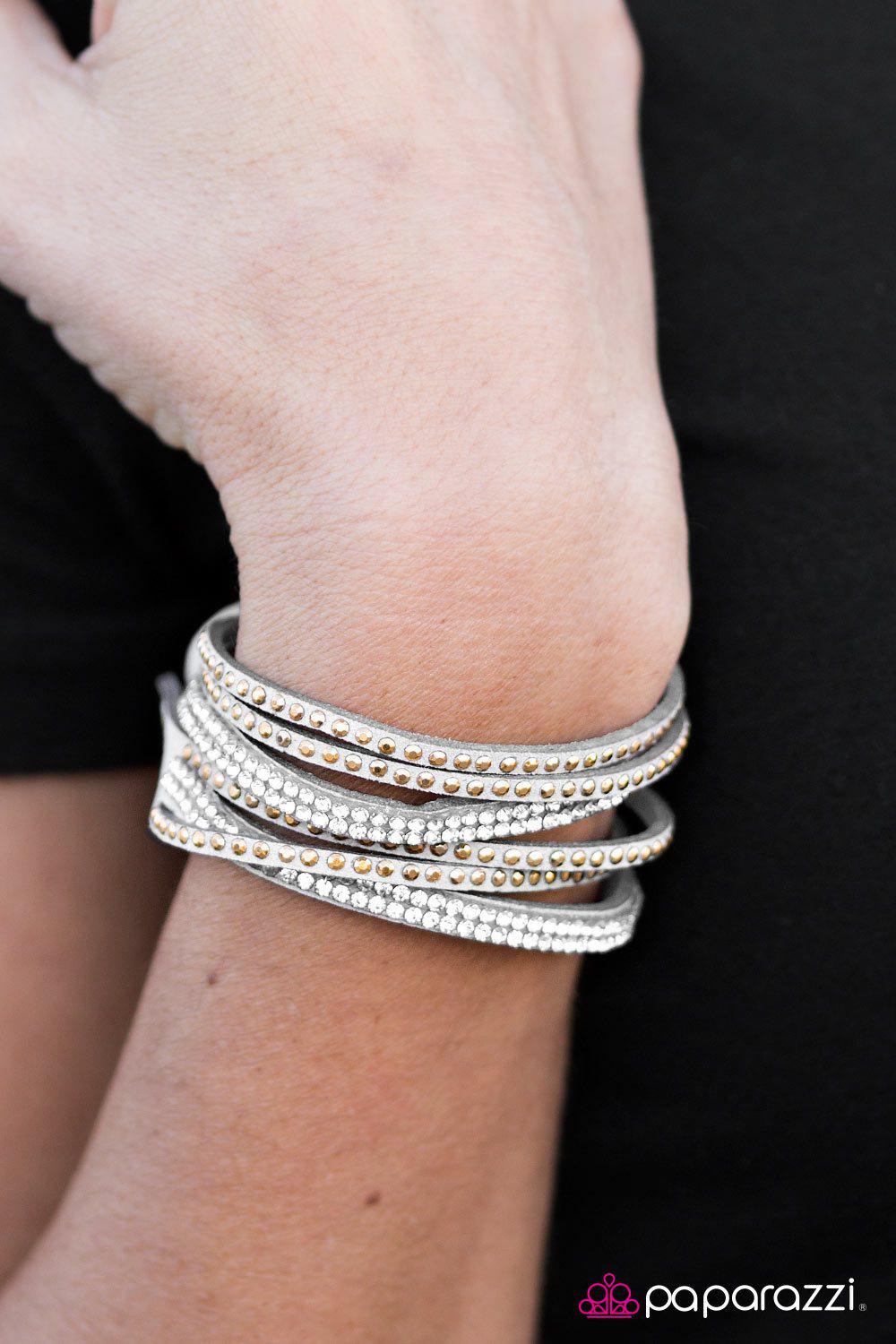 Stop Drop And Sparkle Silver and Gold Double-wrap Snap Bracelet - Paparazzi Accessories- lightbox - CarasShop.com - Paparazzi Jewelry by Cara Jewels