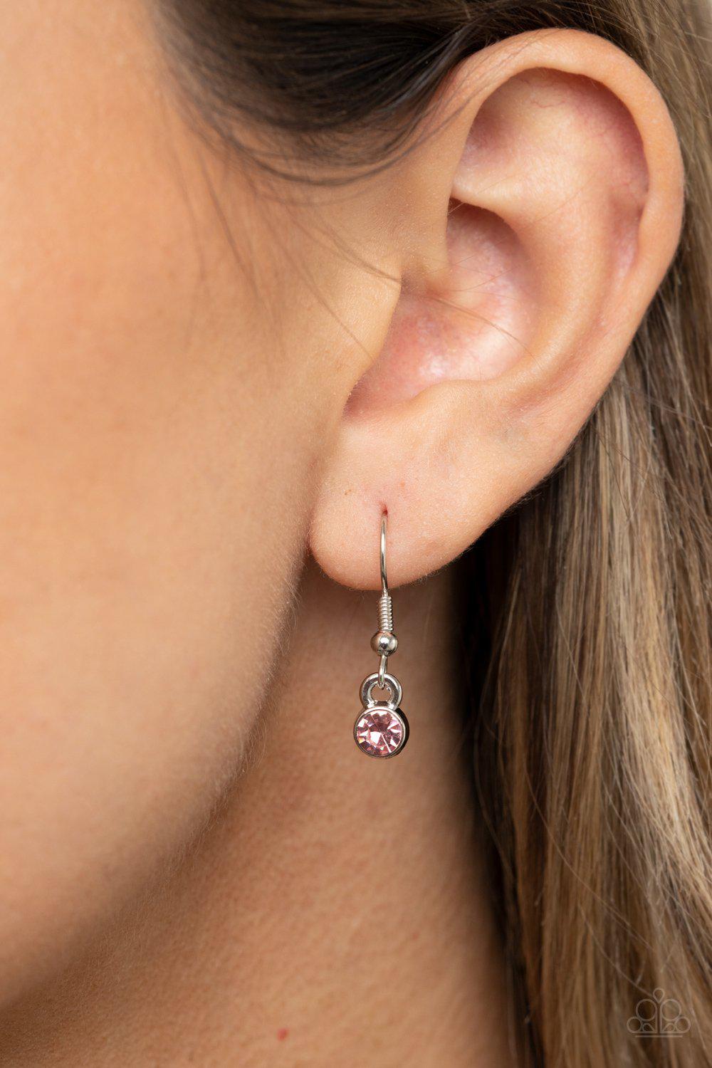 Stormy Shimmer Pink Rhinestone Teardrop Necklace - Paparazzi Accessories - free matching earrings -CarasShop.com - Paparazzi Jewelry by Cara Jewels