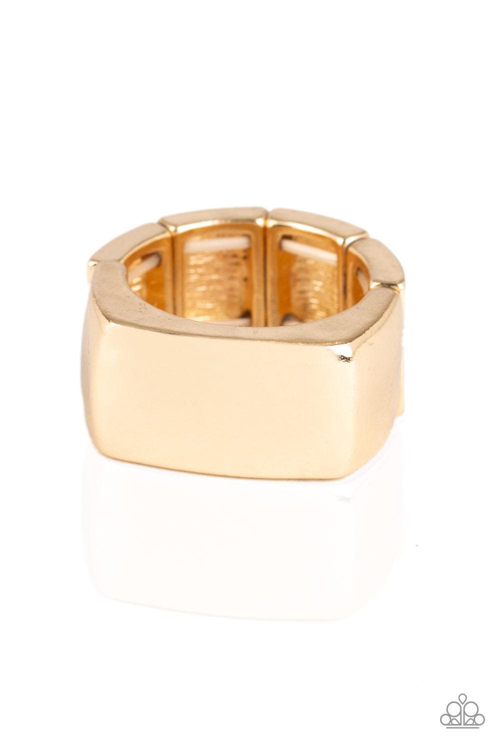 Straightforward Men's Gold Ring - Paparazzi Accessories- lightbox - CarasShop.com - Paparazzi Jewelry by Cara Jewels
