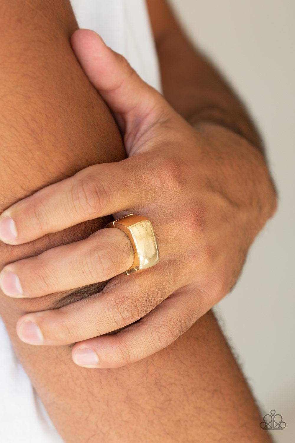 Straightforward Men's Gold Ring - Paparazzi Accessories- lightbox - CarasShop.com - Paparazzi Jewelry by Cara Jewels