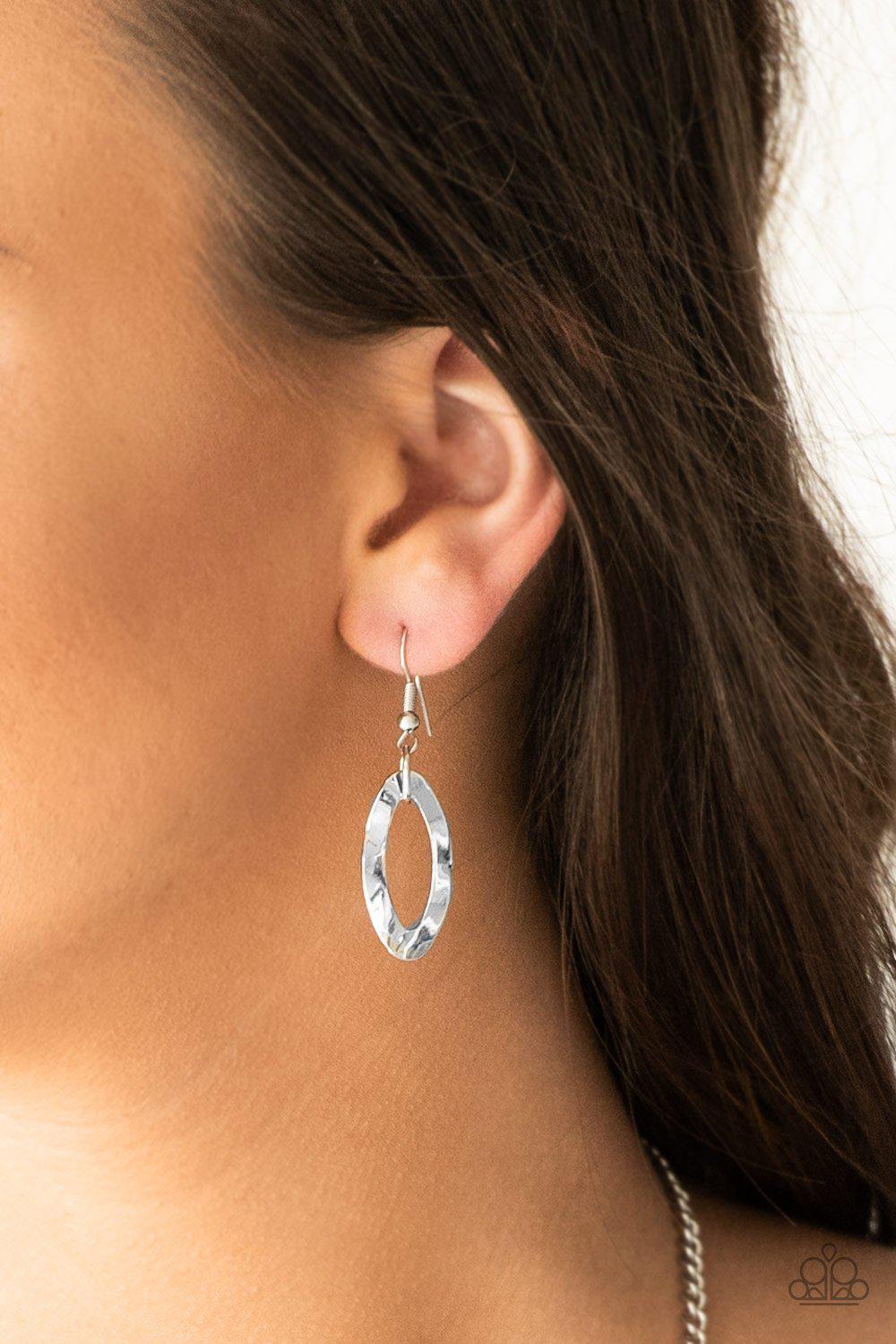 Street Beat Silver Lanyard Necklace - Paparazzi Accessories - free matching earrings -CarasShop.com - Paparazzi Jewelry by Cara Jewels