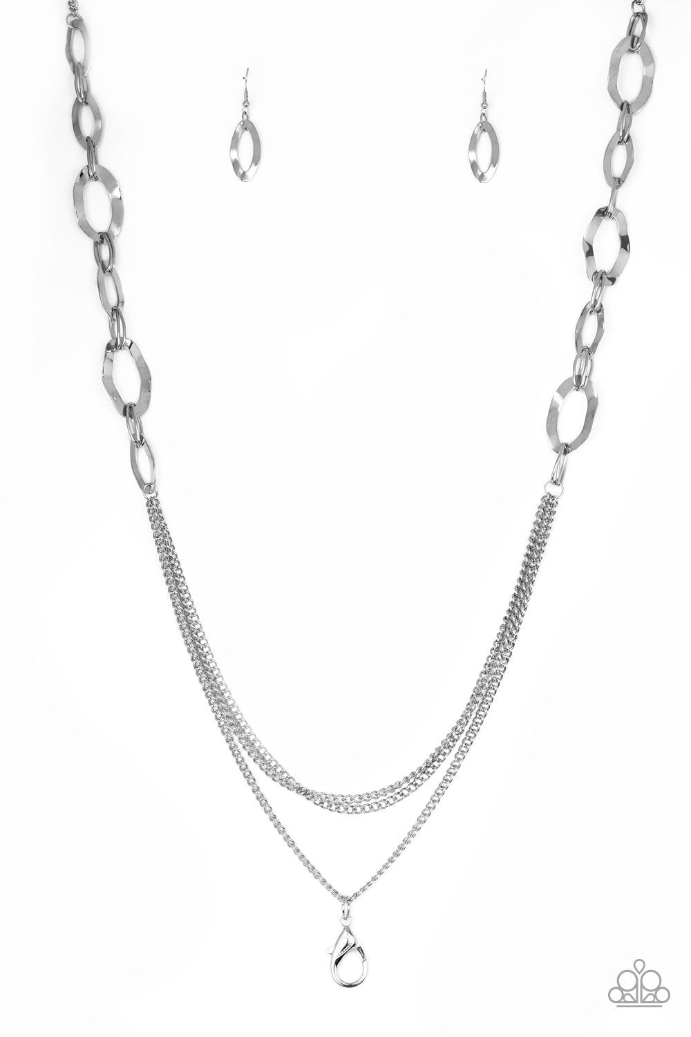 Street Beat Silver Lanyard Necklace - Paparazzi Accessories- on model - CarasShop.com - Paparazzi Jewelry by Cara Jewels