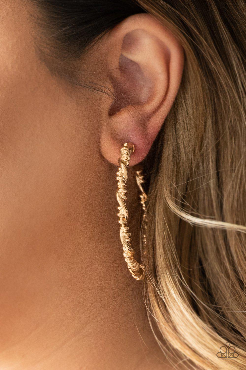 Street Mod Gold Hoop Earrings - Paparazzi Accessories- lightbox - CarasShop.com - Paparazzi Jewelry by Cara Jewels