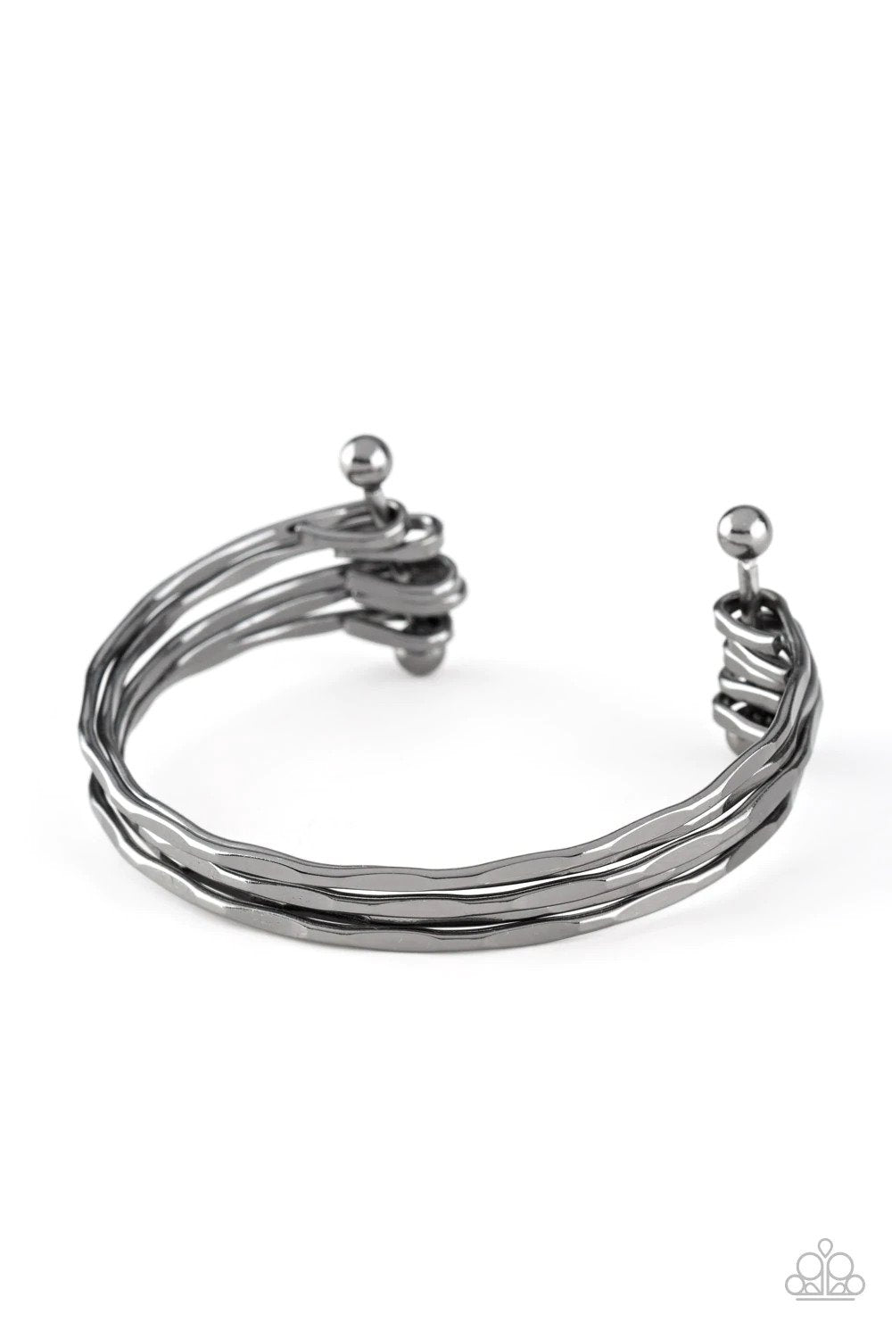Street Refinement Gunmetal Black Cuff Bracelet - Paparazzi Accessories- lightbox - CarasShop.com - Paparazzi Jewelry by Cara Jewels