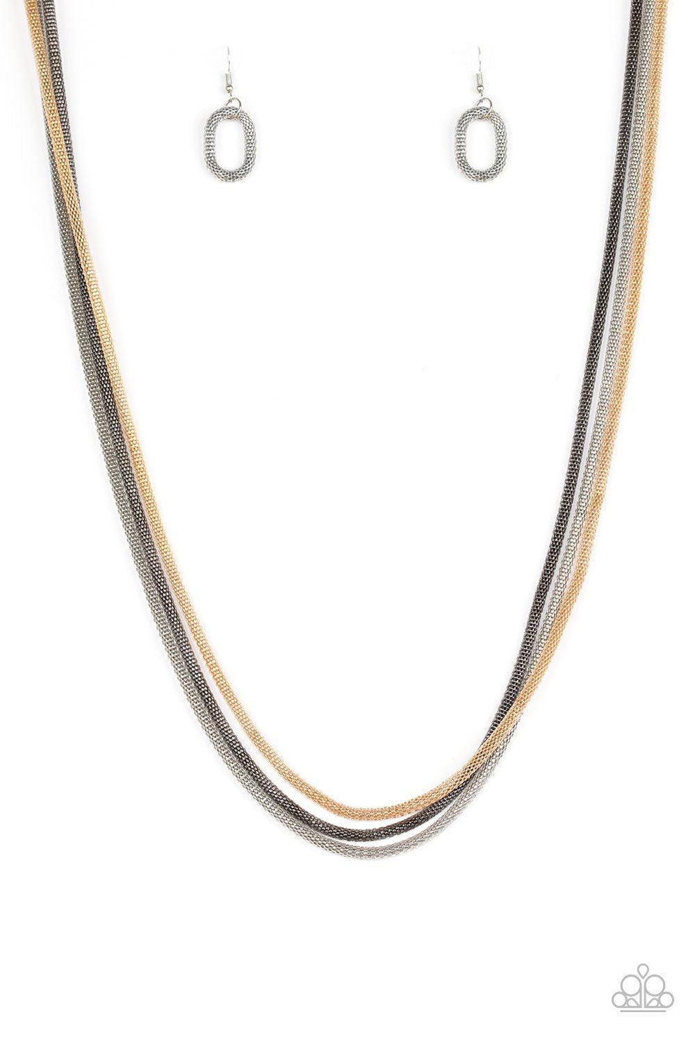 Street Sweep Silver, Gold and Gunmetal Chain Necklace - Paparazzi Accessories - free matching earrings -CarasShop.com - Paparazzi Jewelry by Cara Jewels