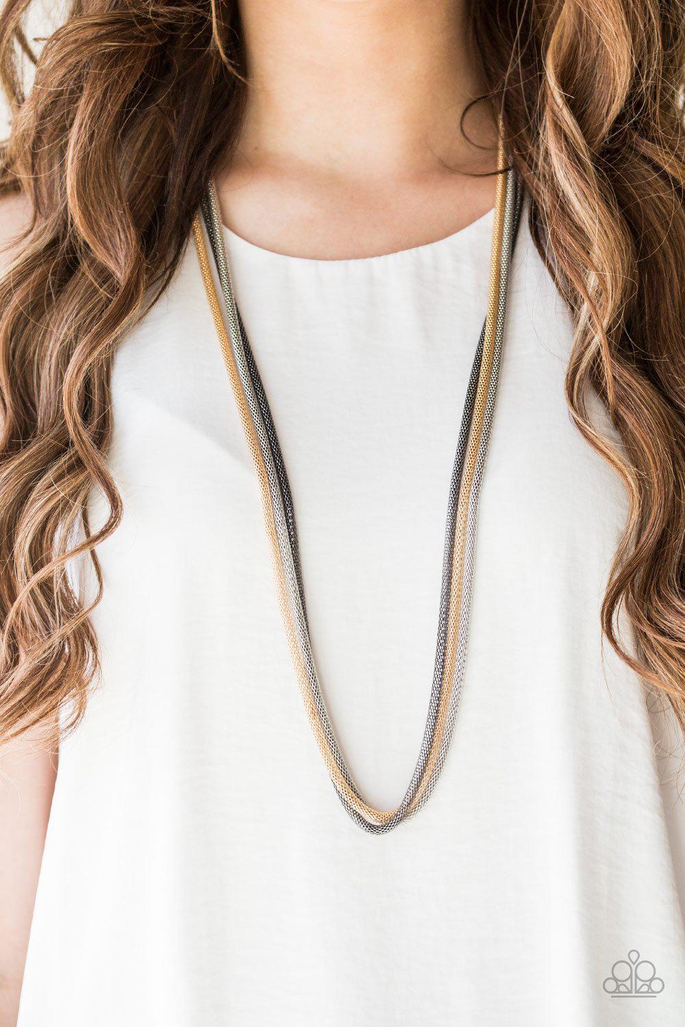 Street Sweep Silver, Gold and Gunmetal Chain Necklace - Paparazzi Accessories- lightbox - CarasShop.com - Paparazzi Jewelry by Cara Jewels